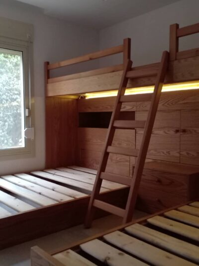 Double Bed On Wood Color