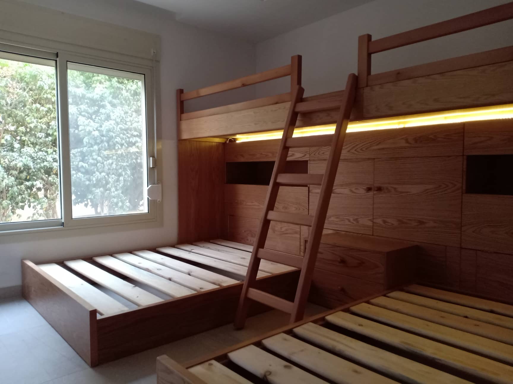 Double Bed On Wood Color