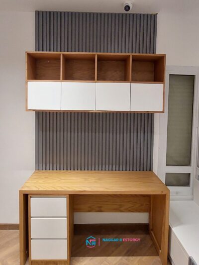 Modern stripped wall with desk