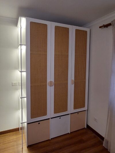 Modern Rattan-Panel Wardrobe
