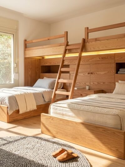 Double Bed On Wood Color