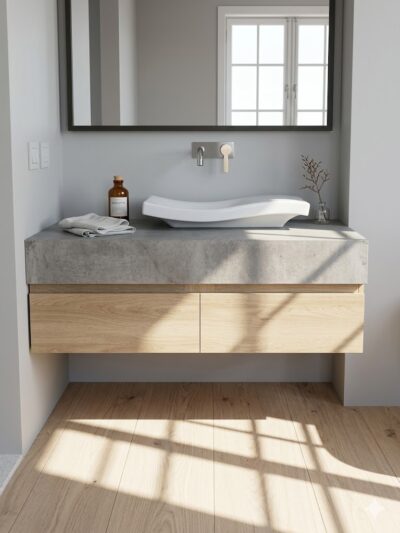 curved bathroom unit