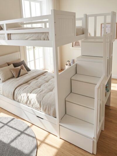 white bunk bed