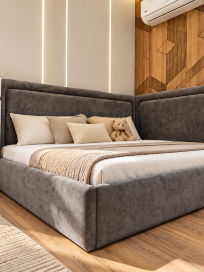 Gray Upholstered Corner Bed